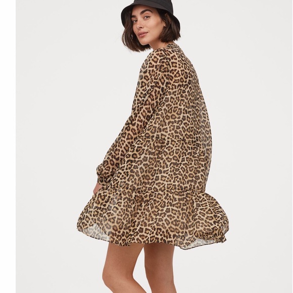 ❌SOLD❌ Chiffon Leopard-print Puff-sleeved Dress - Picture 6 of 16